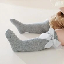 1 双婴儿/幼儿女孩及膝袜，带蝴蝶结设计 - 灰色 - 查看 3
