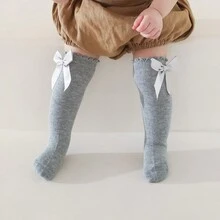 1 双婴儿/幼儿女孩及膝袜，带蝴蝶结设计 - 灰色 - 查看 2