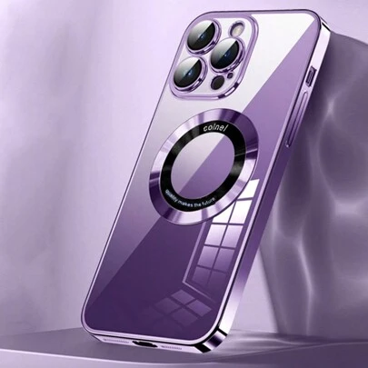 1 pezzo Custodia viola antiurto e antiscivolo con protezione per obiettivo fotocamera, elegante scocca magnetica placcata oro per caricare il telefono wireless universalmente adatta sia per uomo che per donna, compatibile con iPhone 11/11Pro/11Pro Max, iPhone 12/12Pro/12Pro Max, iPhone13/13Pro/13Pro Max e iPhone 14/14Plus/14Pro/14Pro Max