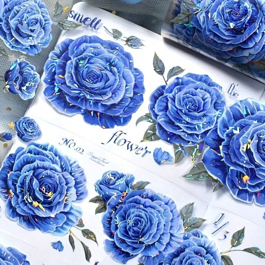 Calcomanías Con Patrón De Flores - Azul - Ver 1