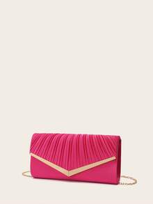 Satin Folded Clutch Envelope Evening Bag - Hot Pink - View 4
