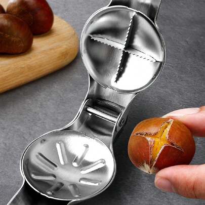 1pc Stainless Steel Nut & Chestnut Opener In Silver Color, Suitable For Fruits & Vegetables