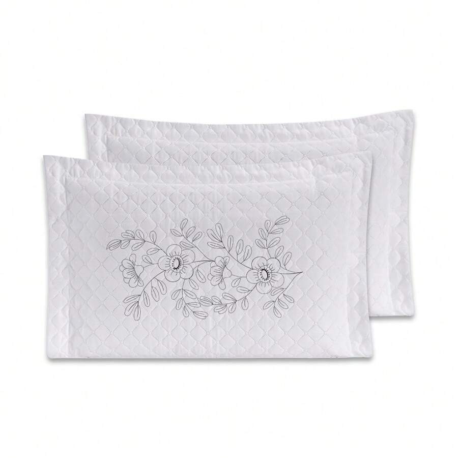 2 Pillowcases With Ultrasonic Quilted EMBROIDERY 70cmx50cm - White - View 1