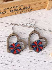 1對復古啦啦隊手擺、花朵造型垂墜耳環,雙面木製運動盛會耳飾,女款