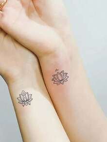 1入組防水不反光蓮花臨時紋身貼紙,男女皆宜,適用於手腕、手臂、大腿 - 黑色 - 查看 2