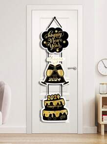 1入2024新年派對裝飾門掛,黑金主題派對氛圍裝飾掛墜