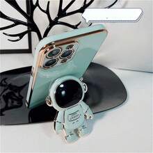 太空人支架手機殼,可折疊電鍍柔軟保護套,防震保護殼,適用於iphone 15/15pro/15promax/14plus、apple 11/12/13/14promax - 電鍍灰色+太空人支架 - 查看 2