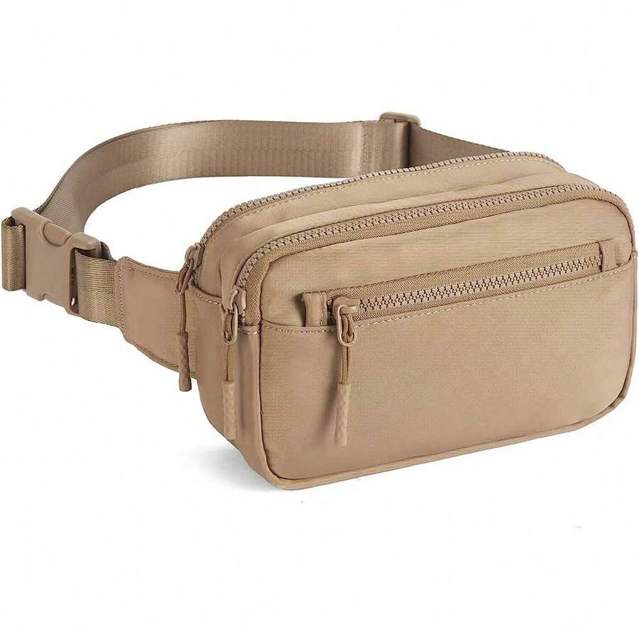 1pc Simple Solid Color Nylon Waist Bag Suitable For Women's Outdoor Sports - Khaki - View 1