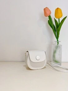 纯色迷你PU皮革单肩包，休闲小斜挎包 - 白色 - 查看 4