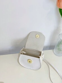 纯色迷你PU皮革单肩包，休闲小斜挎包 - 白色 - 查看 6