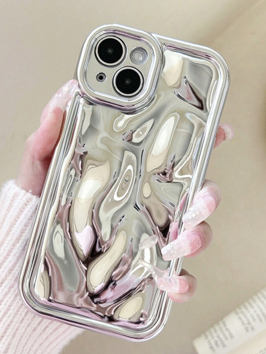1入銀色鍍層凹凸紋理TPU防震手機殼，適用於蘋果iPhone 11/ iPhone 12/ iPhone 13 - 銀色 - 查看 1
