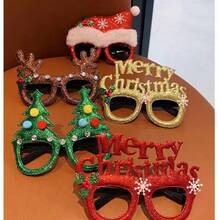 1入組中性款聖誕節主題鹿角眼鏡框,聖誕樹,金色閃粉,適用於派對和聖誕節節慶裝飾