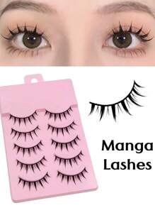 Asiteo 5 对 Manga 睫毛 3D 自然假睫毛 柔软交叉浓密纤细自然外观仿貂皮睫毛条状睫毛、睫毛、假睫毛