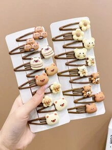 20入組女孩可愛的卡通小熊造型短髮夾