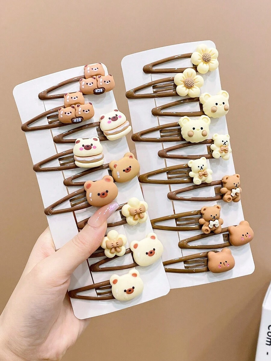 20入組女孩可愛的卡通小熊造型短髮夾