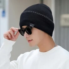 1頂男女通用黑色冬季針織帽,厚實滑雪無邊帽,保護耳朵,保暖,無邊,適用於戶外運動,彈性緊致 - 黑色 - 查看 8