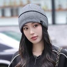 1頂男女通用黑色冬季針織帽,厚實滑雪無邊帽,保護耳朵,保暖,無邊,適用於戶外運動,彈性緊致 - 黑色 - 查看 9