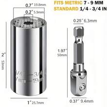 通用套筒扳手組 7-19 毫米,便攜式專業多功能維護工具套件,鉻鋼,帶電鑽和棘輪扳手適配器 - 彩色 - 查看 2