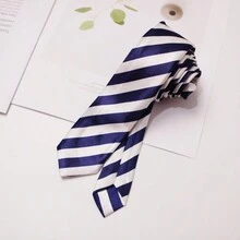 1 件男士藍色和白色條紋和印花聚酯緊身領帶,適合日常、街頭、迪斯科等。 - 藍白色 - 查看 4