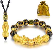 Bracciale/collana Feng Shui Pixiu In Ossidiana Nera