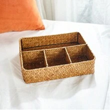 1pc Fashionable Handwoven Seagrass Storage Basket, Multipurpose Desktop Organizer Tray, Drawer Storage, Bathroom Tray, Kitchen Storage And Organization, Cosmetic And Jewelry Box, Portable Storage, Home Office Supply Organizer, Decorative Tray For Home, Bathroom, Kitchen, Snack Basket, Jewelry Box, Bedroom, Living Room, Makeup And Miscellaneous Item Organizer,For Back To School