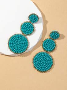 1 Par De Aretes De Círculo De Cuentas De Cristal Y Con Forma De Arroz - Azul - Ver 12