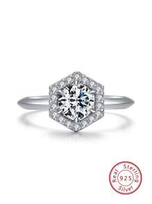 1 件 925 純銀時尚六角形女式戒指結婚宣言高級珠寶禮物