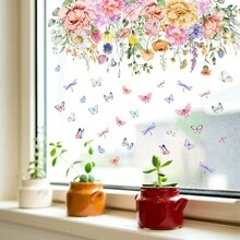 1set Double-sided Visible Butterfly & Flower Window Stickers, Floral Decoration Electrostatic Wall Stickers - Multicolor - View 4