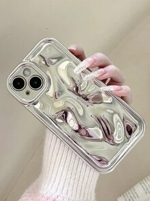 1入銀色鍍層凹凸紋理TPU防震手機殼，適用於蘋果iPhone 11/ iPhone 12/ iPhone 13 - 銀色 - 查看 4