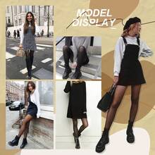 1件女士灰色花紋高腰修身緊身褲，彈性時尚加厚褲襪，適用於打底穿搭 - 灰色 - 查看 6