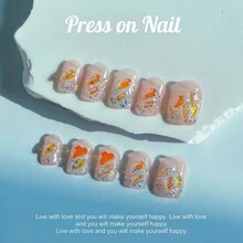 用 10 件手工按壓指甲假指甲假指甲尖指甲貼金屬可愛現代日式聖誕節萬聖節女士和女孩婚禮冬季秋季提升您的風格