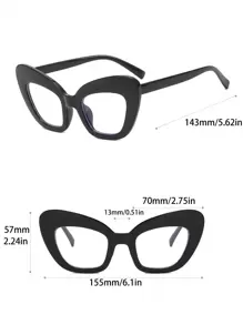 1 副女士大框猫眼透明镜片眼镜，全新简约风格百搭无度数时尚眼镜 - 黑色 - 查看 5