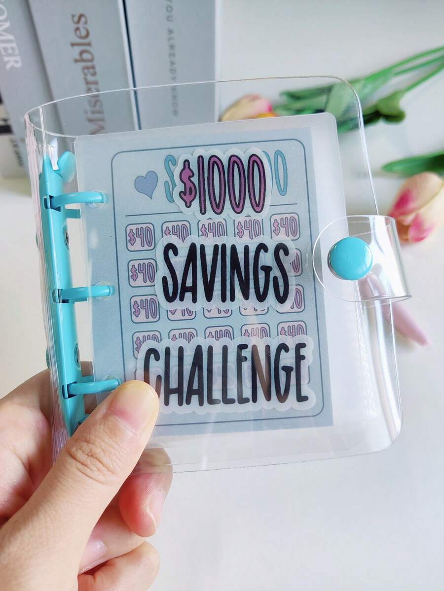 1000 Mini Binder Savings Challenge Binder,Monthly Money Savings Challenges Book With Envelopes Budget Binder With Cash Envelopes - Blue - View 1