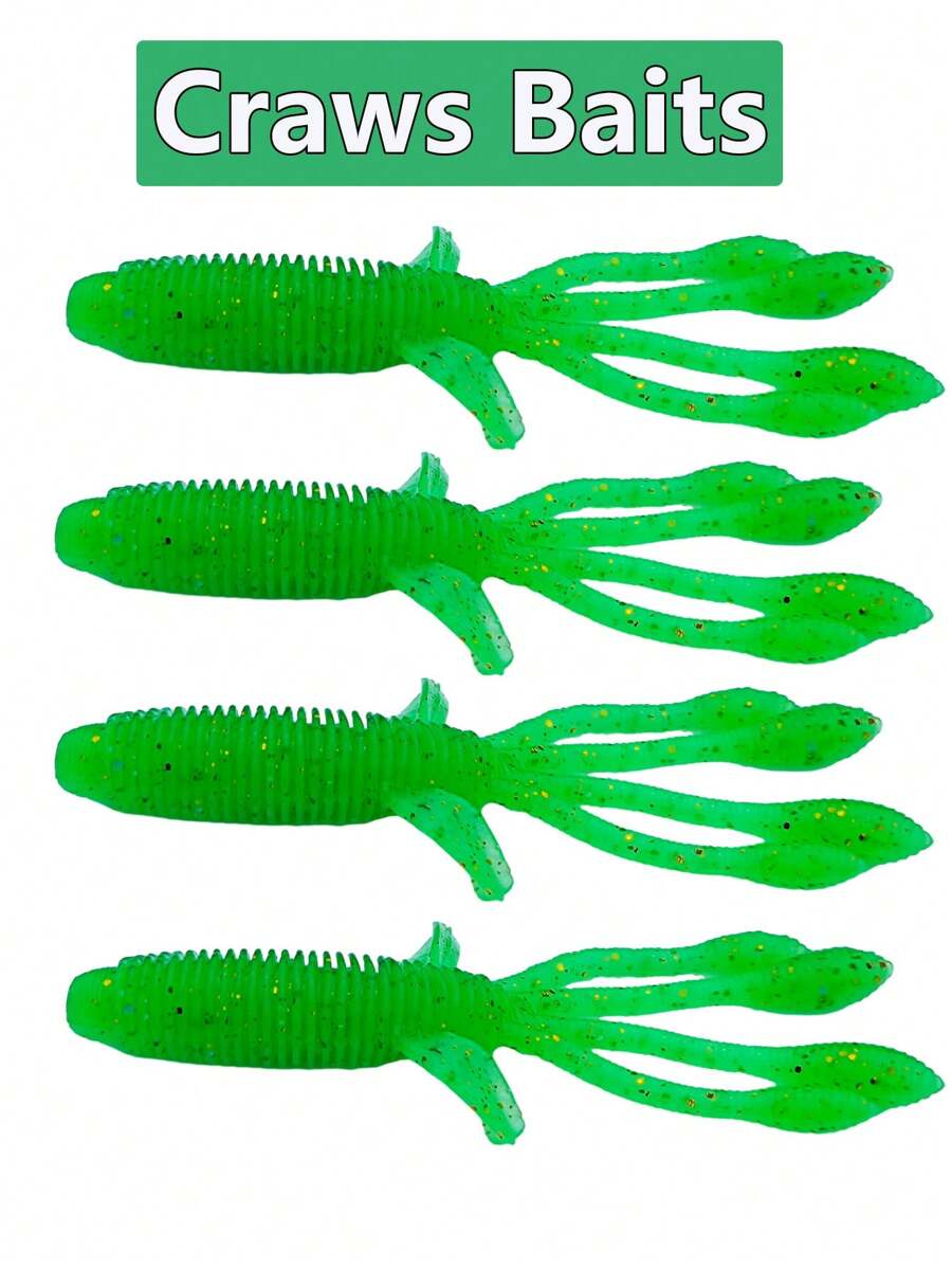 4條腿蝦形軟餌,帶觸角,8cm3.3g鉛鉤假餌,魚餌釣魚工具,tpr物料浮漂誘餌,適用於海鱸魚、黑鱸、狗魚、蚯蚓等,有綠、玫瑰、棕、黑色等色澤