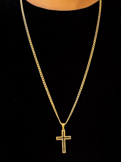 Acessórios de Moda Corrente Cruz Palito Banhados Cordão Unissex Banhada Correntes masculina dourado C/ Cruz Vazada