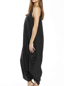 Bộ áo liền quần dáng rộng cho nữ, có dây đeo mảnh, thích hợp mặc ở nhà, kiểu dáng thướt tha, thoáng khí. - màu đen - Xem 2