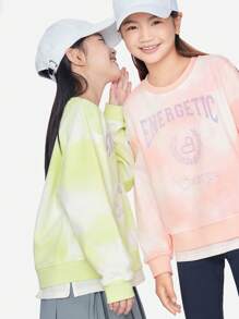 Annil 兒童服飾女童毛衣，綁染長袖春秋兩季中大童純棉休閒萬用套頭上衣 - 綠色 - 查看 3