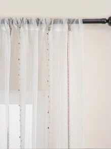 簡約清新有色壓花透紗窗簾,帶刺繡和桿口,1片 - 彩色 - 查看 4