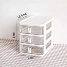 1pc Cute Bunny Cartoon Desktop Storage Box With Transparent 3 Drawers For Jewelry And Accessories - 3 drawers - View 1