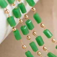 1米/入組2x4mm矩形綠色珠子和2mm金屬珠子裝飾長項鏈,手鍊,身鏈,女士diy珠寶材料