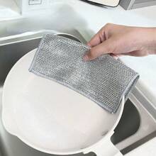2/3/4 Khăn Rửa Bát Dây Bạc Hai Mặt, Vải Dây Thép Rửa Chén Không Dầu Thay Vì Khăn Bóng Dây Thép Để Rửa Bát Đĩa, Nồi, Bếp Và Bếp - Giẻ bạc hai lớp có khóa - Xem 1