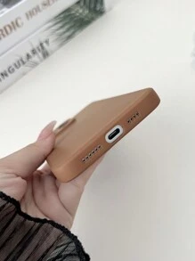 1pc High-End Straight Edge Pattern Full Coverage Soft Shell Anti-Drop Anti-Fingerprint Phone Case Compatible With Apple, Compatible With Samsung, Compatible With Huawei, Compatible With Redmi, Compatible With Xiaomi, Compatible With Oppo,International Version, Not The Domestic Version - Brown - View 5