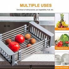 1 Miếng Thép không gỉ Rút mũ Rổ , Kéo dài Phòng bếp Bồn rửa chén , Bồn rửa chén , Bồn rửa chén , Bồn rửa chén , Cái đĩa Lưu trữ , Rút mũ Giá đỡ , Rổ , Bồn rửa chén - Xám - Xem 3