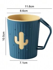 1pc Cactus Decor Toothbrush Cup With Handle, Bathroom Storage Cup - Green - View 2
