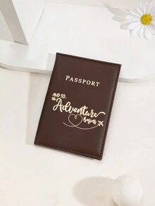 1pc Matte Surface Pu Material Passport Holder For International Travel With World Map & Letter Design - Brown - View 3
