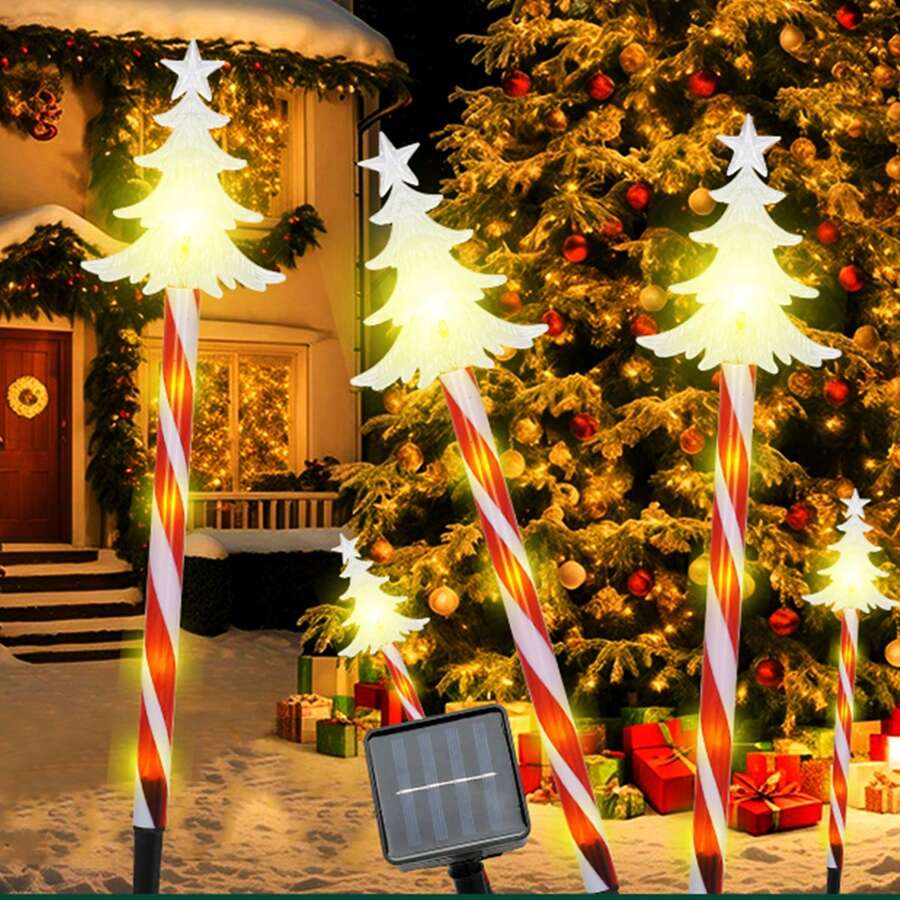 1set Christmas Tree Led Solar Ground Plug Light Outdoor Decorative Ground Plug Light To Create Christmas Atmosphere