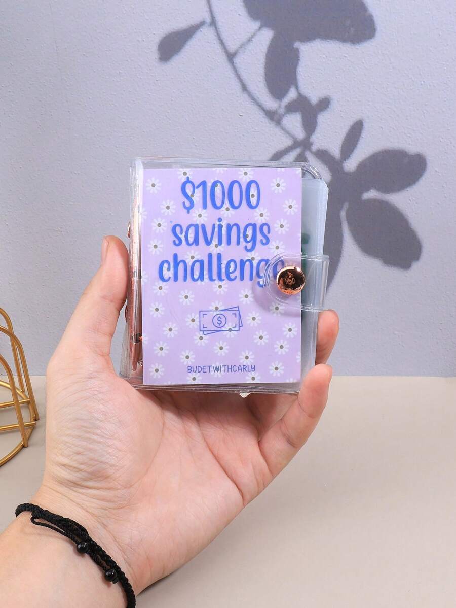 1pc Mini Binder Saving Challenge 1000 Dollars Saving Budget Cash Envelope Wallet Budget Binder Notebook Planner - Purple - View 1