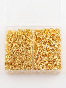 金色350pcs/盒珠寶裝配套件,包括300pcs/盒5*0.7mm鐵質開口跳環和50pcs/盒12*7mm鋅合金龍頭扣,可用於diy手鍊、項鍊等 - 金色 - 查看 3