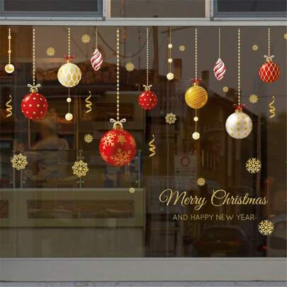 42pcs Gold Christmas Window Clings,DIY Christmas Ball Static Window Stickers Decals For Showcase Windows Glass Doors Christmas Ornament Gifts,Christmas