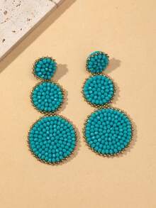 1 Par De Aretes De Círculo De Cuentas De Cristal Y Con Forma De Arroz - Azul - Ver 9